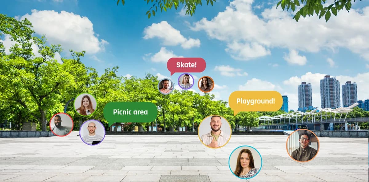 Bewoners kiezen in een virtueel park tussen picknickplek, skatebaan en speeltuin