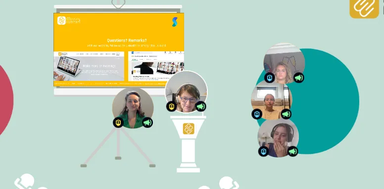 Virtuele zaal in SpatialChat waarin interne trainers hun online workshop geven