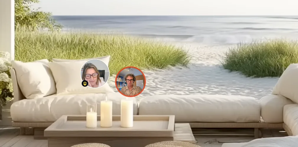 Virtuele strandlounge waar deelnemers na afloop van het webinar napraten