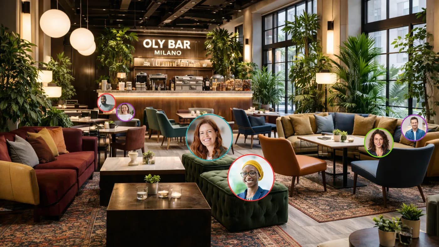 The online clubhouse 'OLY Bar Milano' of the World Olympians Association — a living virtual lounge with members from all over the world