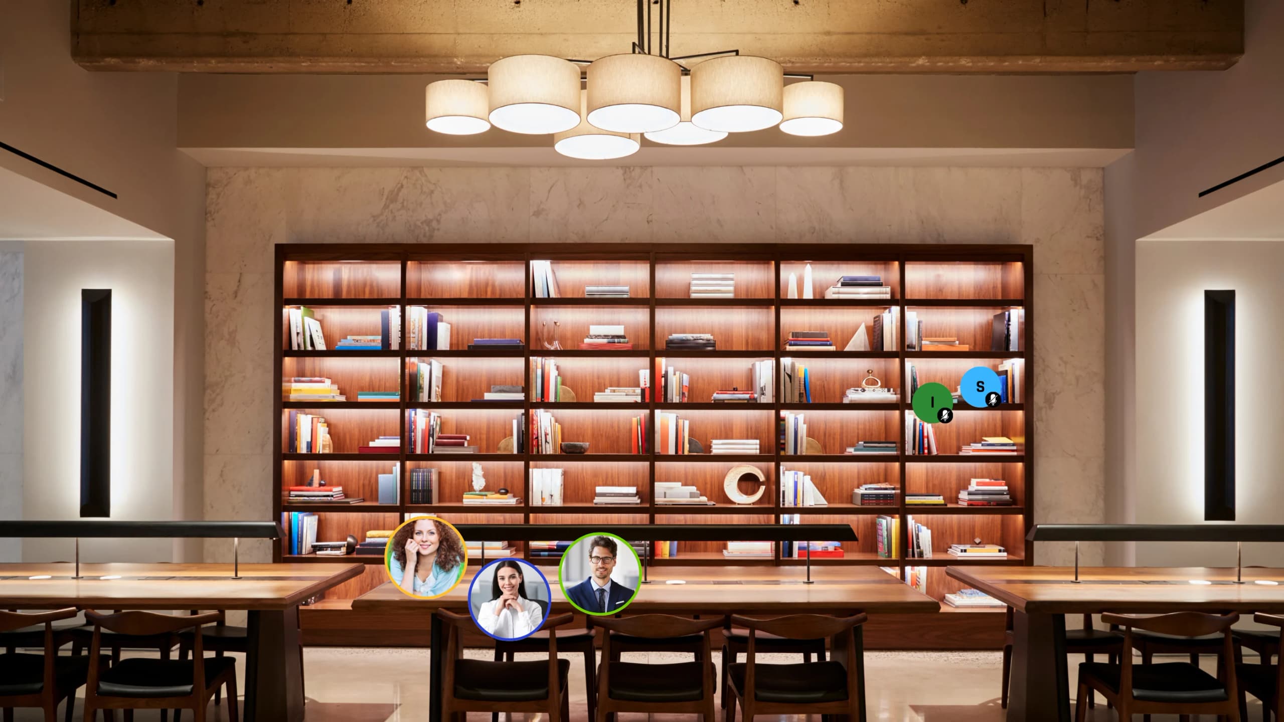 Virtual project room with long reading tables, where external partners work through the plans