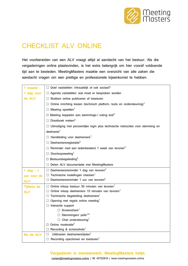 Voorblad van de Checklist online ALV